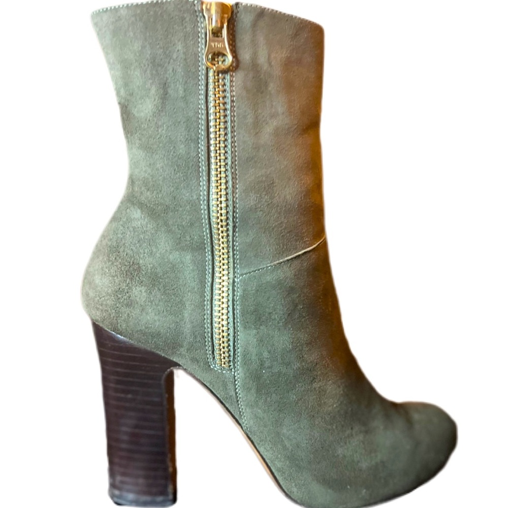 Dee Keller | Women’s Designer Heels | Sz6 Green Platform Heels Leather Zip Boots